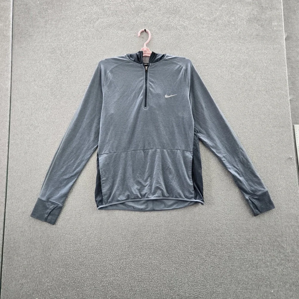 Nike Men Hoodie‎ M Gray Dri-Fit Activewear Logo Sprint HZ Logo Swoosh Pullover